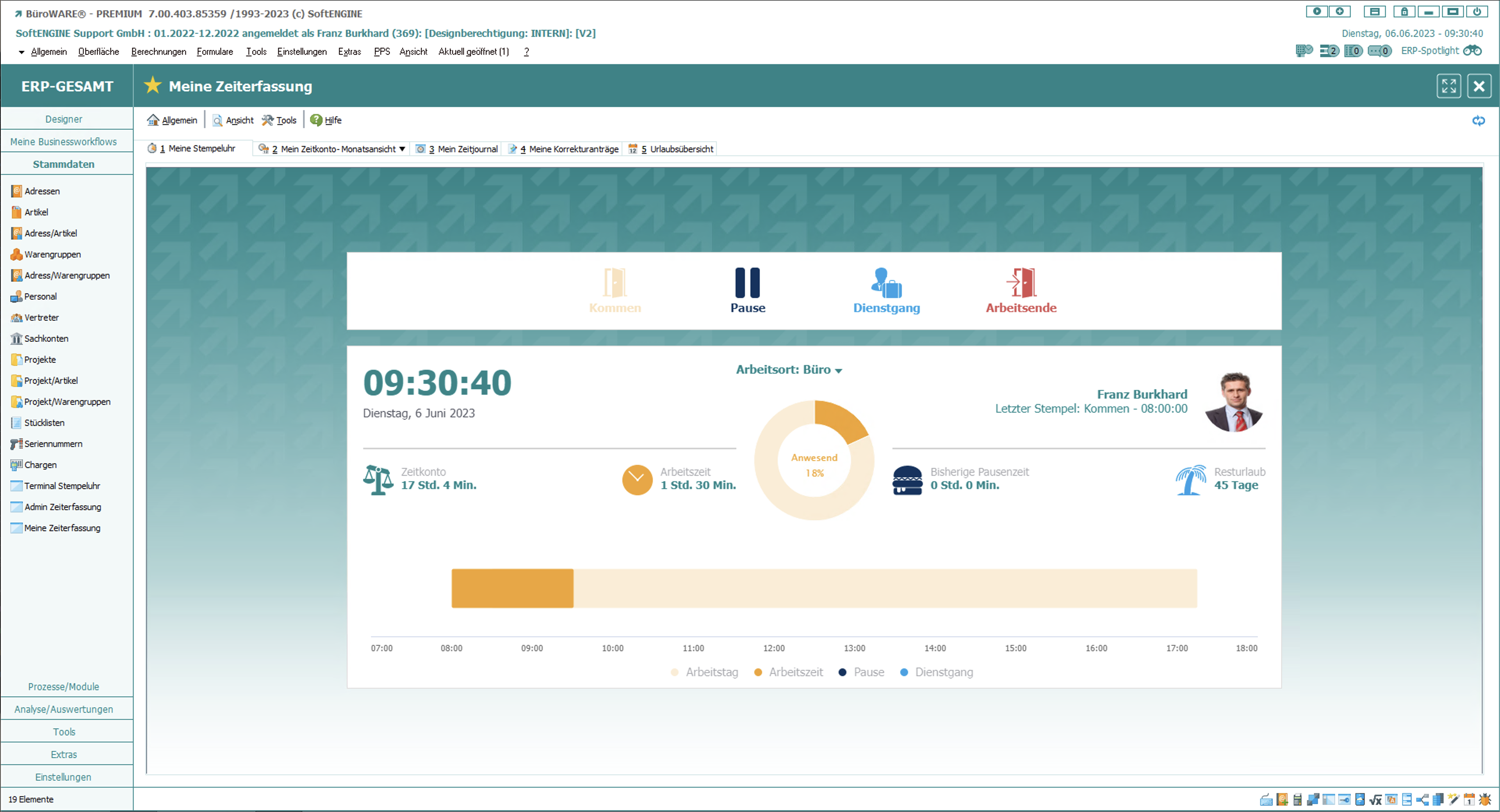 Stempeluhr der Personalzeiterfassung